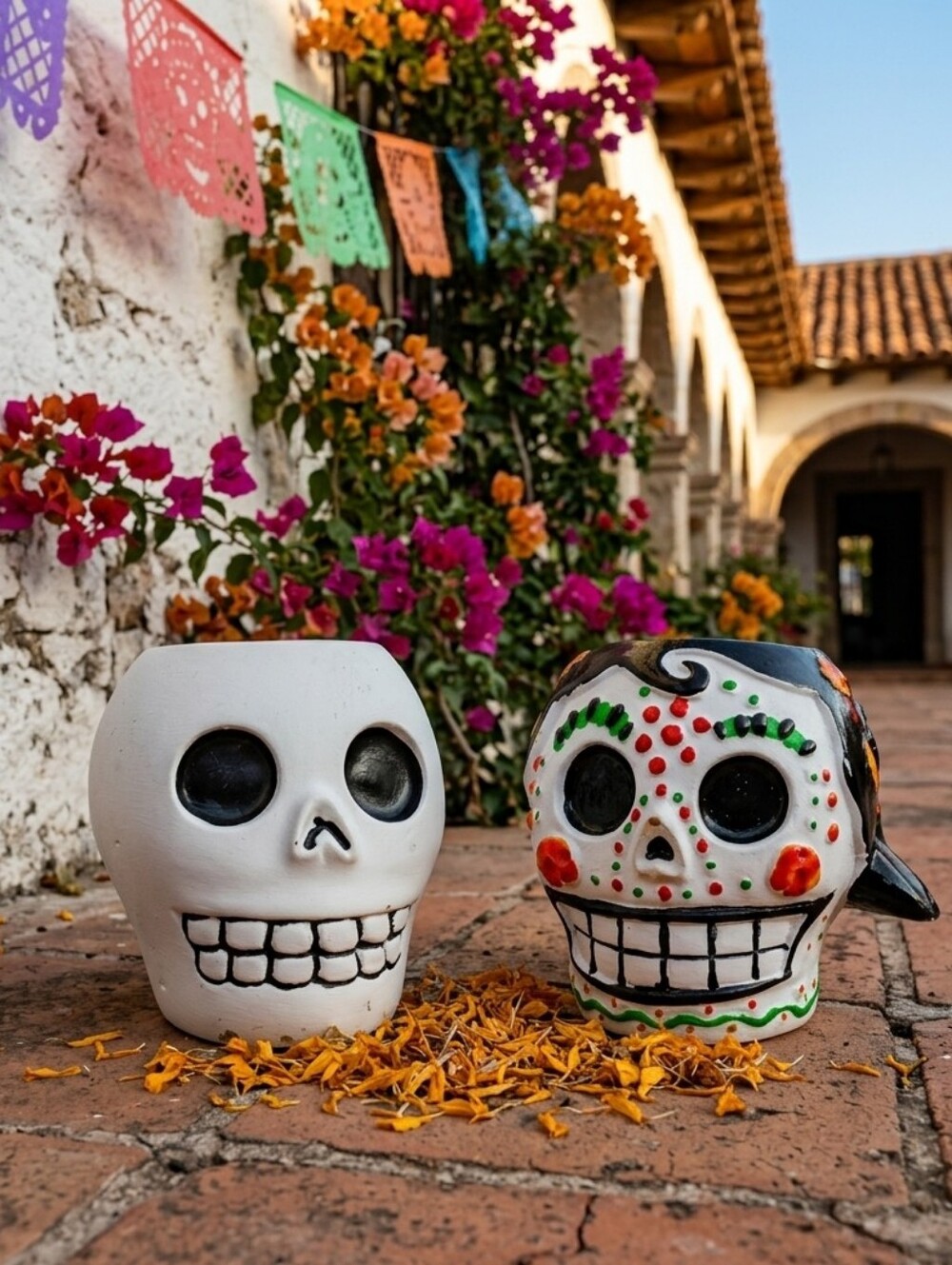 Ceramic Sugar Skull Tealight Candle Holders Set Home Accent